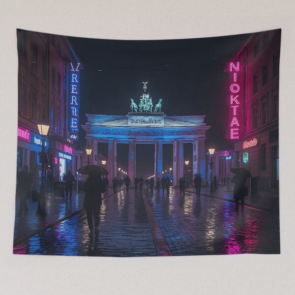Artikelvorschau, Neon Berlin bei Nacht – Cyberpunk-Stadtbild-Digitalkunst entworfen und verkauft von SunnyIris.