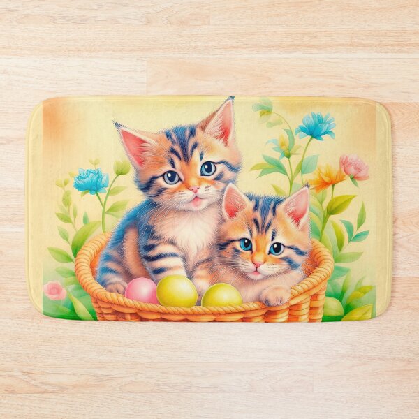 Item preview, Adorable Easter Kittens in Wicker Basket with Spring Flowers designed and sold by LanaGustavsson.