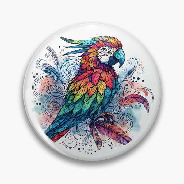 Item preview, Watercolor red parrot in circle surrounded by feathers designed and sold by Astralia.