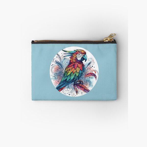 Item preview, Watercolor red parrot in circle surrounded by feathers designed and sold by Astralia.