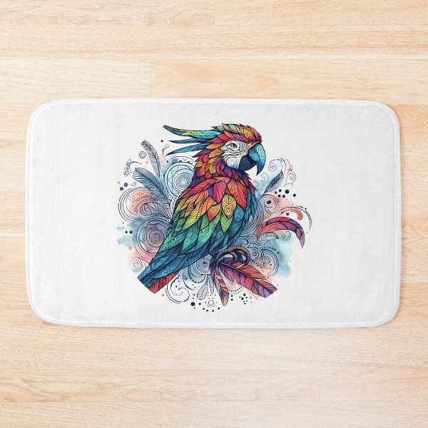 Item preview, Watercolor red parrot in circle surrounded by feathers designed and sold by Astralia.