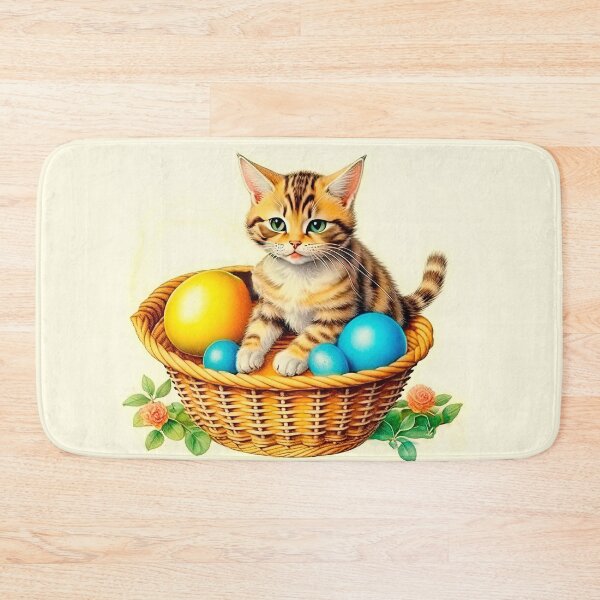 Item preview, Adorable Easter Kitten in Wicker Basket with Spring Flowers designed and sold by LanaGustavsson.