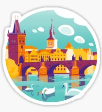 Prague and swans Sticker