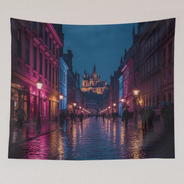 Item preview, Neon Prague at Night — Gothic Cityscape Digital Art designed and sold by SunnyIris.