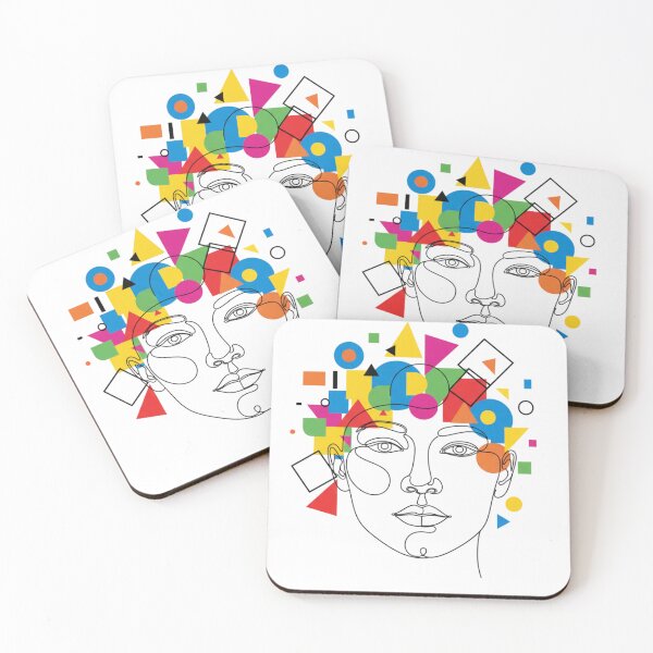 Item preview, Human face line art with colorful geometric shapes designed and sold by StylHive.