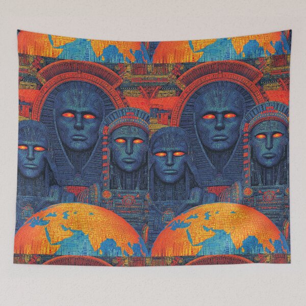 Item preview, Three blue cosmic rulers watching over the Earth from above. designed and sold by Piotrek0001.