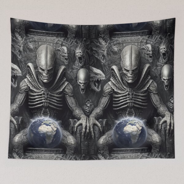 Item preview, Dark alien king on his throne of power holding Earth. designed and sold by Piotrek0001.