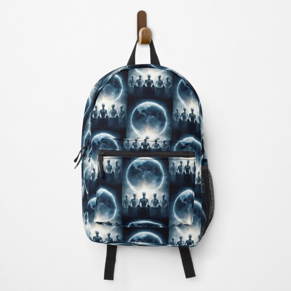 Item preview, Five grey aliens sitting in a row before planet Earth. designed and sold by Piotrek0001.