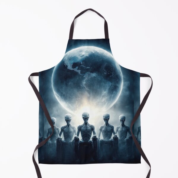 Item preview, Five grey aliens sitting in a row before planet Earth. designed and sold by Piotrek0001.