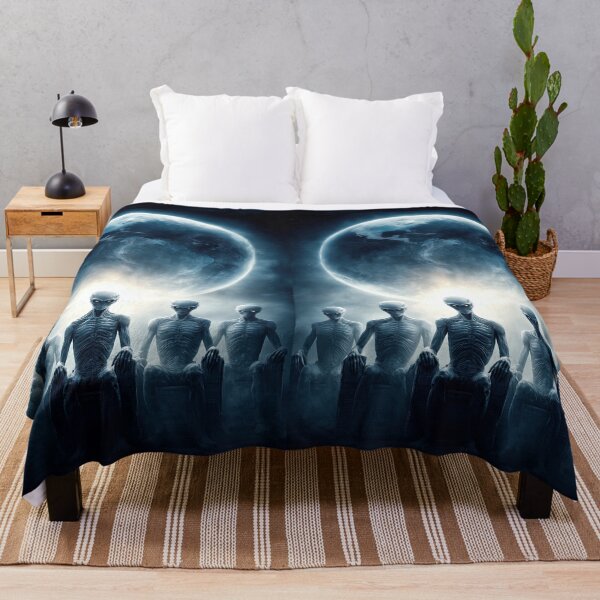 Item preview, Five grey aliens sitting in a row before planet Earth. designed and sold by Piotrek0001.