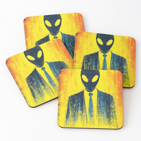 Item preview, A mysterious alien figure in a suit on yellow background. designed and sold by Piotrek0001.