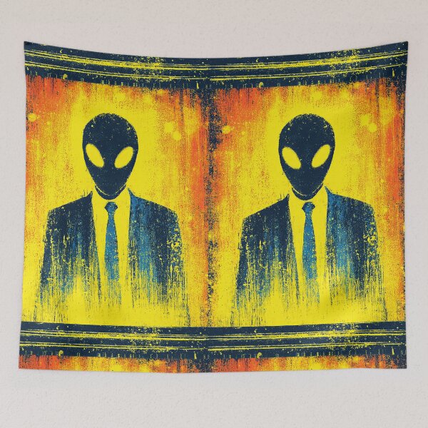 Item preview, A mysterious alien figure in a suit on yellow background. designed and sold by Piotrek0001.