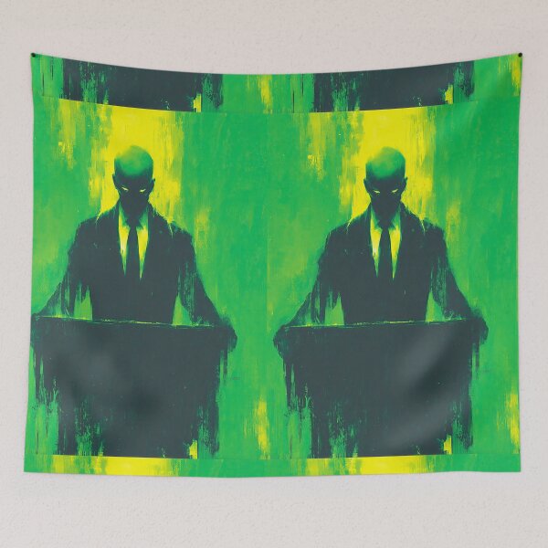 Item preview, A dark silhouette in a suit against a green glow. designed and sold by Piotrek0001.