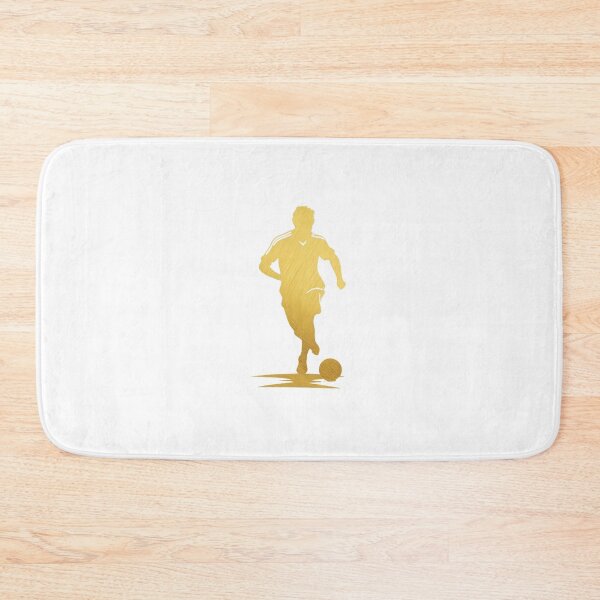 Item preview, Soccer player wearing golden and white strips jersey in a playground dribbling with football designed and sold by Aariq.