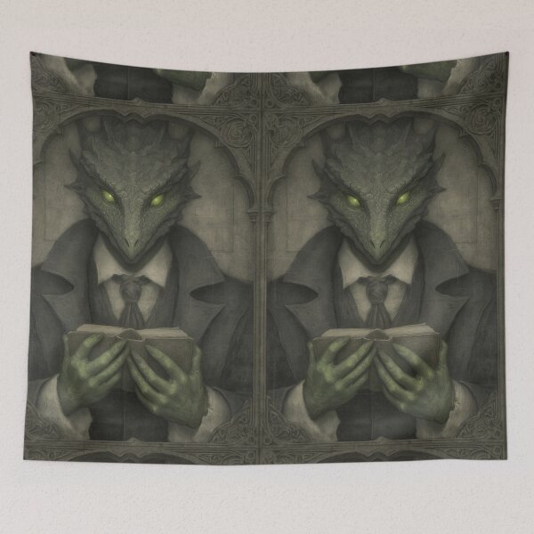 Item preview, Reptilian scholar in old clothes reading a forbidden ancient book. designed and sold by Piotrek0001.