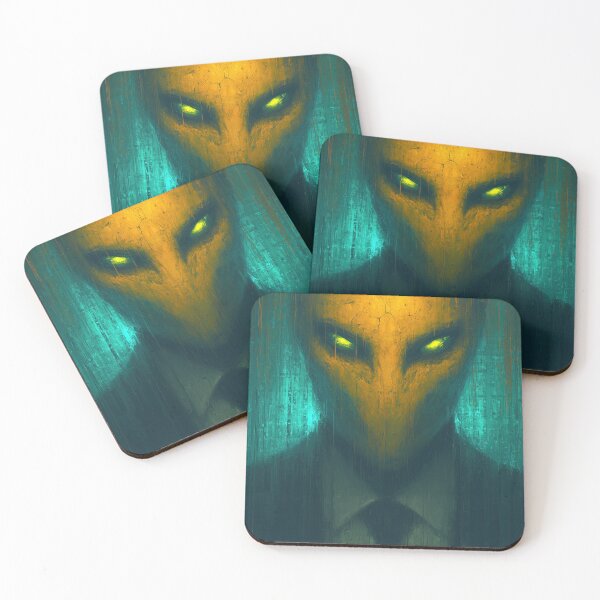 Item preview, Alien in a suit with glowing eyes on rainy background. designed and sold by Piotrek0001.