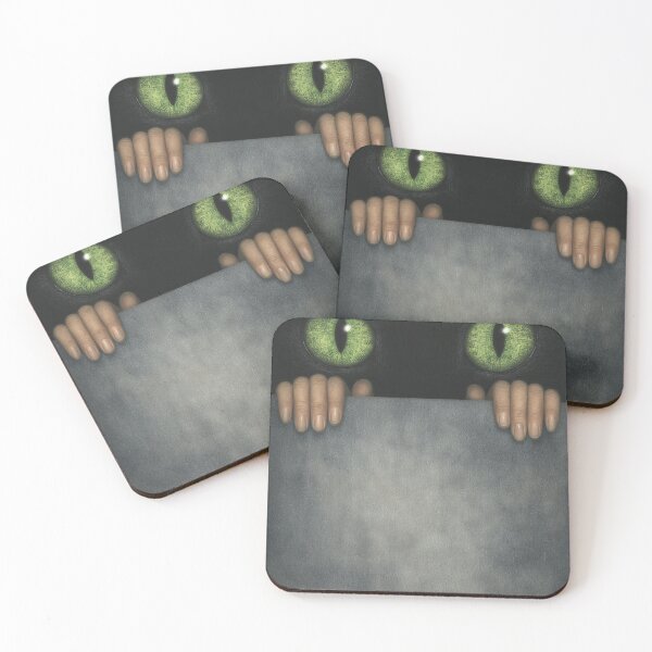Item preview, Creepy green cat eyes and human hands emerging from darkness. designed and sold by Piotrek0001.