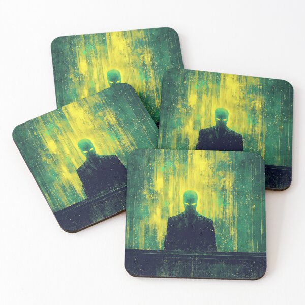 Item preview, Mysterious figure in a suit standing on abstract green background. designed and sold by Piotrek0001.