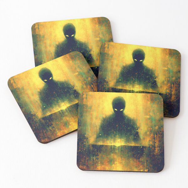 Item preview, Alien silhouette with book on a fiery abstract orange background. designed and sold by Piotrek0001.