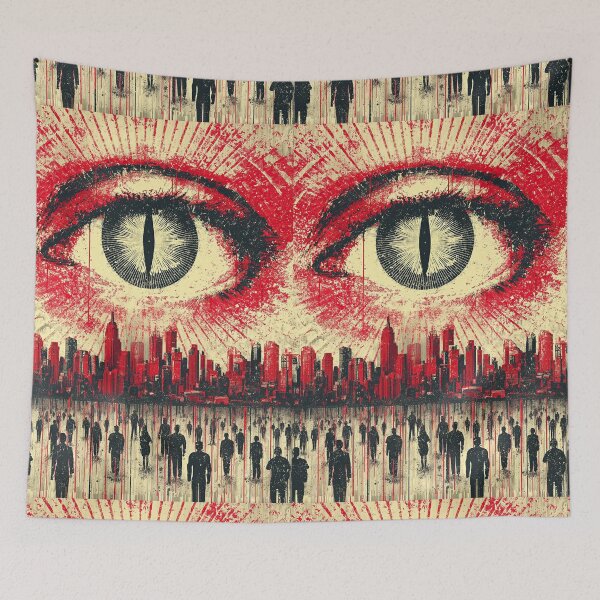 Item preview, Big brother's eye watches the crowd in a dystopian city. designed and sold by Piotrek0001.