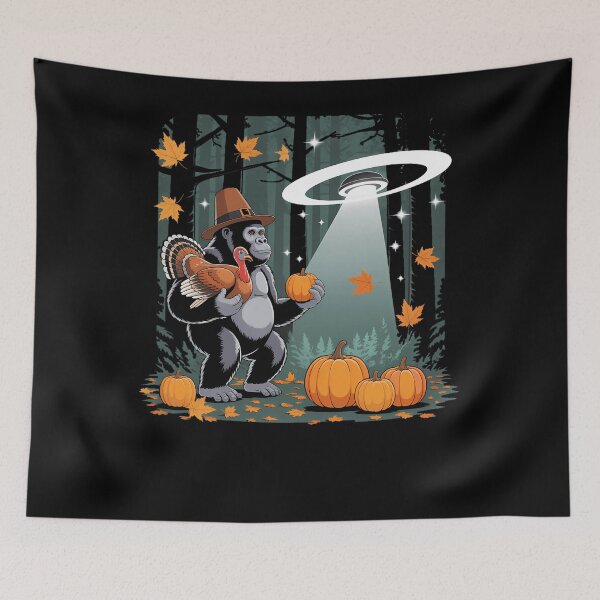 Item preview, Bigfoot Sasquatch Turkey UFOs Funny Thanksgiving Day Pumpkin designed and sold by ticlitule.