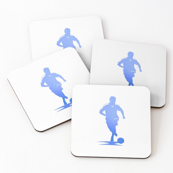 Item preview, Soccer player wearing blue and white strips jersey in a playground dribbling with football designed and sold by Aariq.