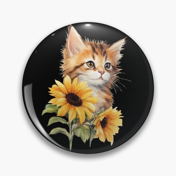Item preview, Sunflower Kitten – Cute Cat with Bright Yellow Flowers designed and sold by  Catpuccino.
