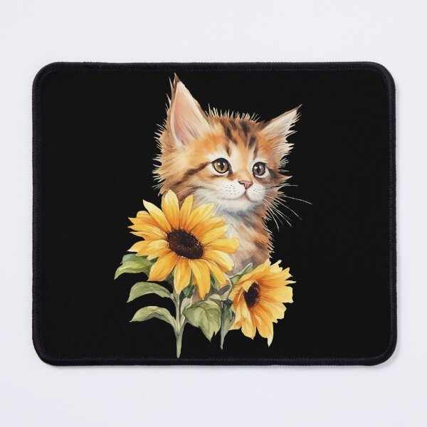 Item preview, Sunflower Kitten – Cute Cat with Bright Yellow Flowers designed and sold by  Catpuccino.