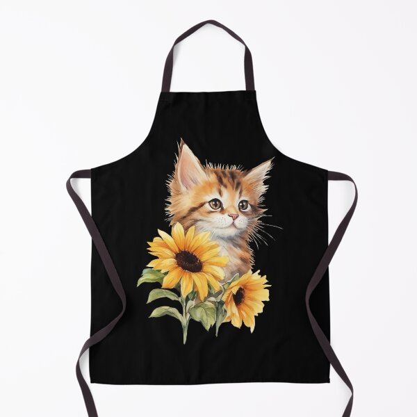 Item preview, Sunflower Kitten – Cute Cat with Bright Yellow Flowers designed and sold by Catpuccino.