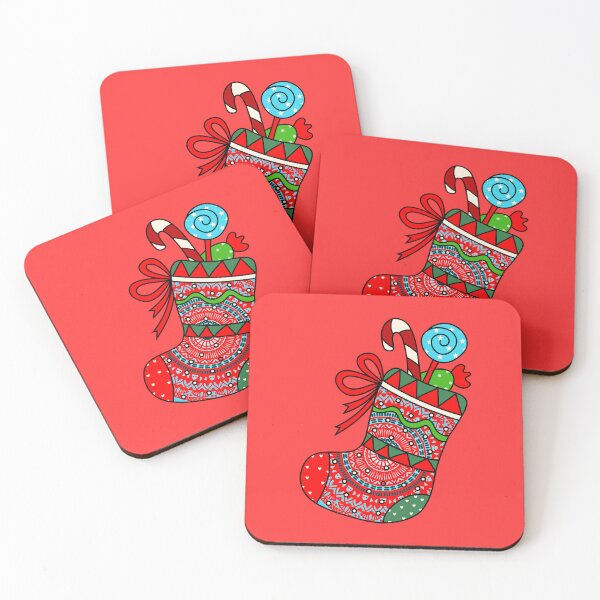 Item preview,  Red Happy holidays Red cute mandala Christmas  stocking filler cozy joyous vibes designed and sold by DivineMandala.