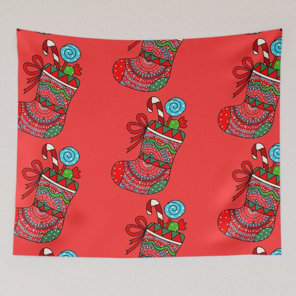 Item preview,  Red Happy holidays Red cute mandala Christmas  stocking filler cozy joyous vibes designed and sold by DivineMandala.