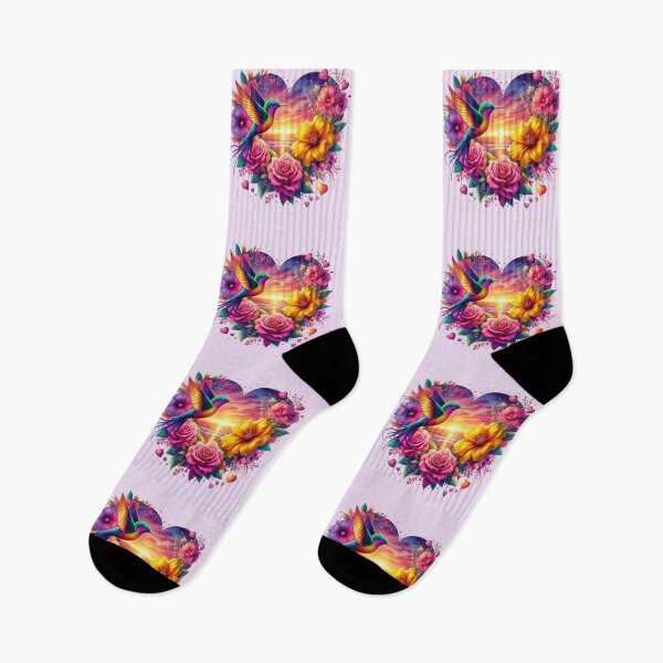Item preview, Vibrant Hummingbird and Sunset Heart with Colorful Flowers designed and sold by Margival.