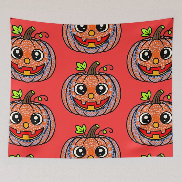 Item preview, Orange Cute mandala spooky scary Adorable carved autumn magical seasonal orange fall pumpkin designed and sold by DivineMandala.