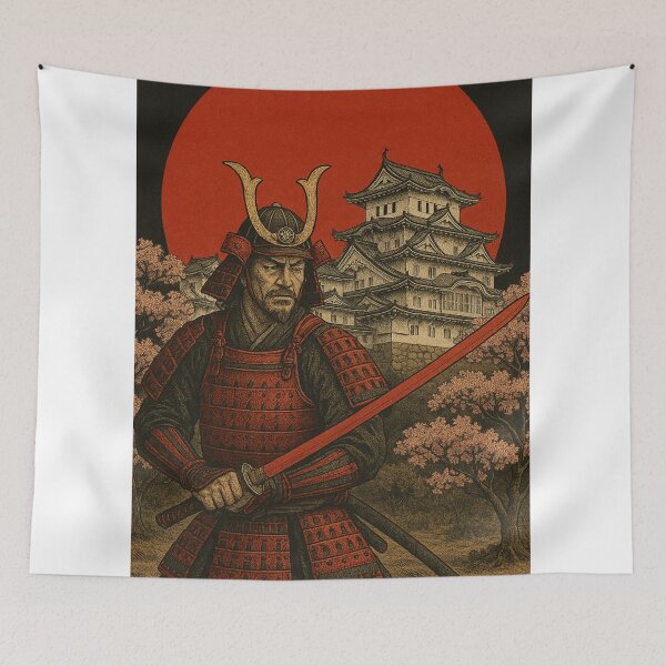 Item preview, Samurai Mushashi Miyamoto at Himeji Castle with a katana in hand designed and sold by chateauxstudios.