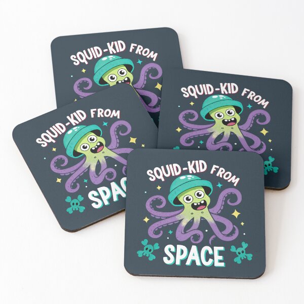 Item preview, Cheerful Space Squid-Kid Wearing Teal Hat and Surrounded by Stars designed and sold by SplashTastic.
