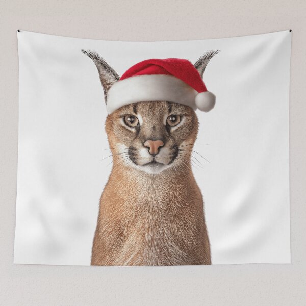 Item preview, Caracal cat with Christmas Hat – Festive Caracal Xmas Design designed and sold by LazyOwlStore.