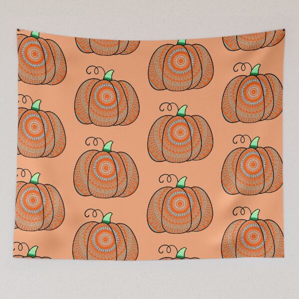 Item preview, Orange Scary Carved mandala pumpkin face spooky Adorable autumn seasonal fall pumpkin designed and sold by DivineMandala.