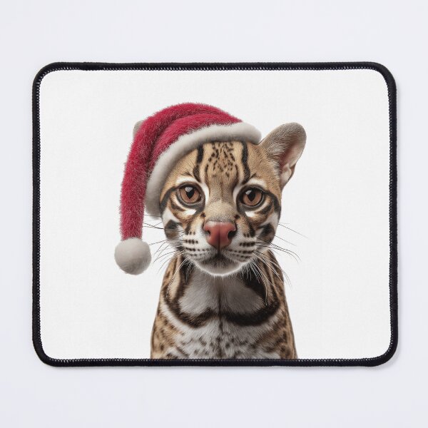 Item preview, Ocelot cat with Christmas Hat – Festive Ocelot Xmas Design designed and sold by LazyOwlStore.