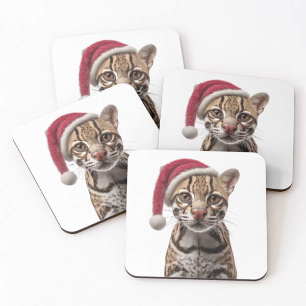 Item preview, Ocelot cat with Christmas Hat – Festive Ocelot Xmas Design designed and sold by LazyOwlStore.