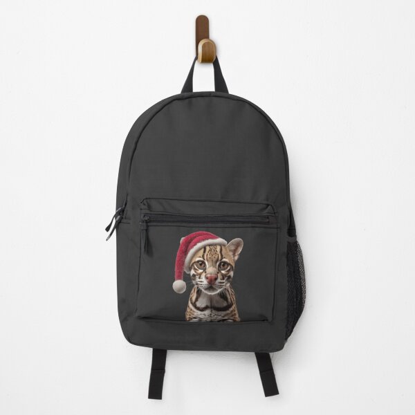 Item preview, Ocelot cat with Christmas Hat – Festive Ocelot Xmas Design designed and sold by LazyOwlStore.