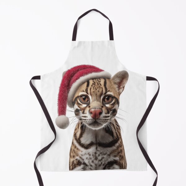 Item preview, Ocelot cat with Christmas Hat – Festive Ocelot Xmas Design designed and sold by LazyOwlStore.