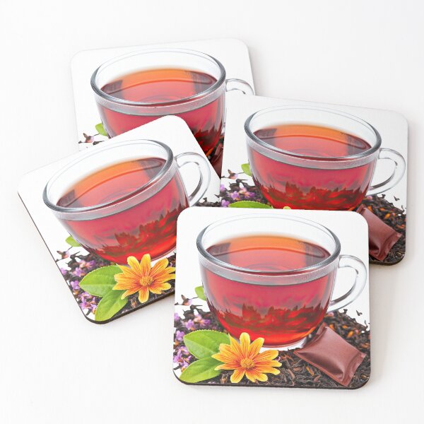 Item preview, Black Tea in Glass Cup, Black Tea with Loose Leaves, Black Tea Drink with Flower and Leaf designed and sold by MamaDong.