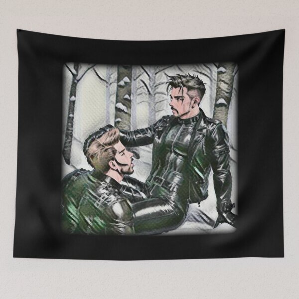 Item preview, "Quick - Someone's Coming" Gay Leather Daddy Tom of Finland Tribute Berlin German Pride Graphic Design designed and sold by ItsAKinkThing.