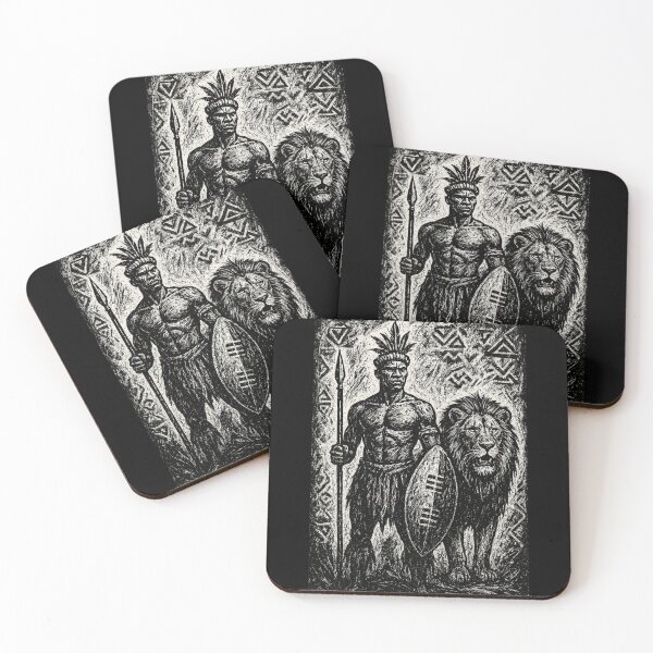 Item preview, Zulu Shield - African traditional warrior and lion designed and sold by DamioPolArt.