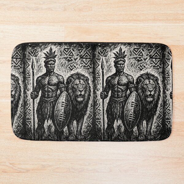 Item preview, Zulu Shield - African traditional warrior and lion designed and sold by DamioPolArt.