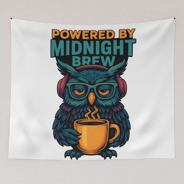 Item preview, Powered by Midnight Brew – Funny Coffee Owl Design designed and sold by VibeCircuit61.