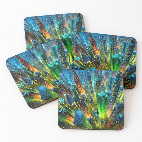 Item preview, Vibrant Urban Skyline in Neon Colors and Lights designed and sold by Artessie.