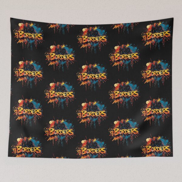 Item preview, No Borders – Street art graffiti design in blue, red & orange designed and sold by ParaSiempreS.