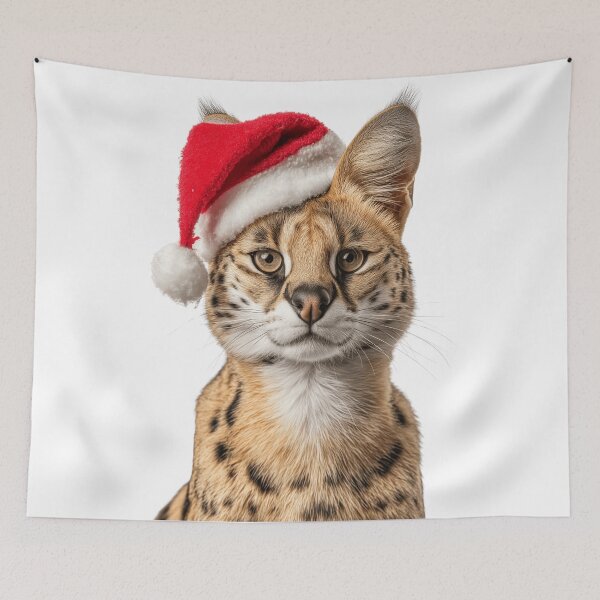 Item preview, Serval cat with Christmas Hat – Festive Serval Xmas Design designed and sold by LazyOwlStore.