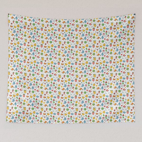 Item preview,  Adorable Kawaii Happy Doodle Pattern - Cute Birds, Fruits & Stars designed and sold by ptMaker.